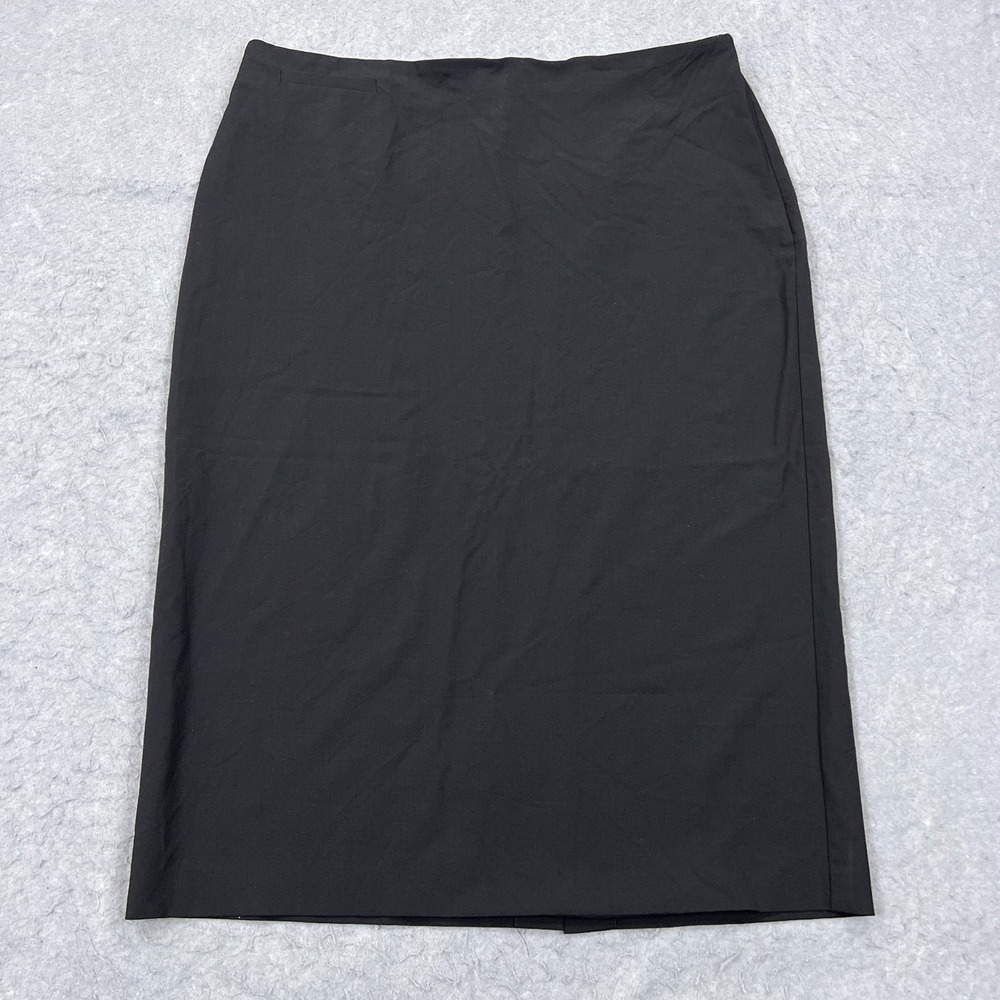 Eileen Fisher Skirt Women's Large Black Wool Pencil Slit Midi Straight Preppy